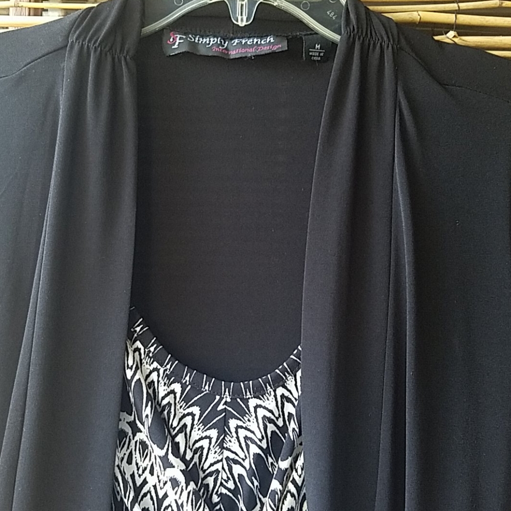 Simply French hi-low Blouse Cardigan Black & White - Picture 5 of 7